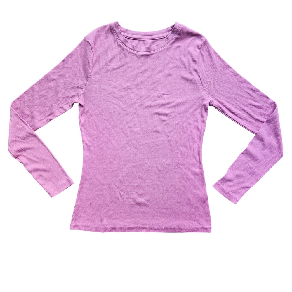 A New Day Orchid Pink Ribbed Long Sleeve Crew Neck Essential Tee Small S